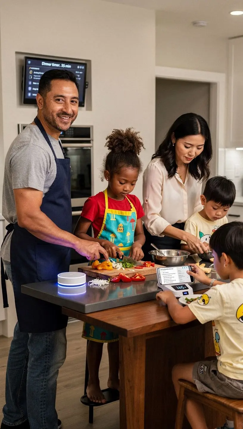 Professional team discussing automation strategies around a conference table with digital devices and notes.