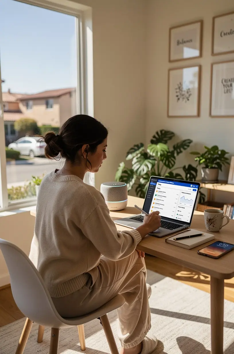 Person using a smartphone app to control smart home devices, representing personal process automation.